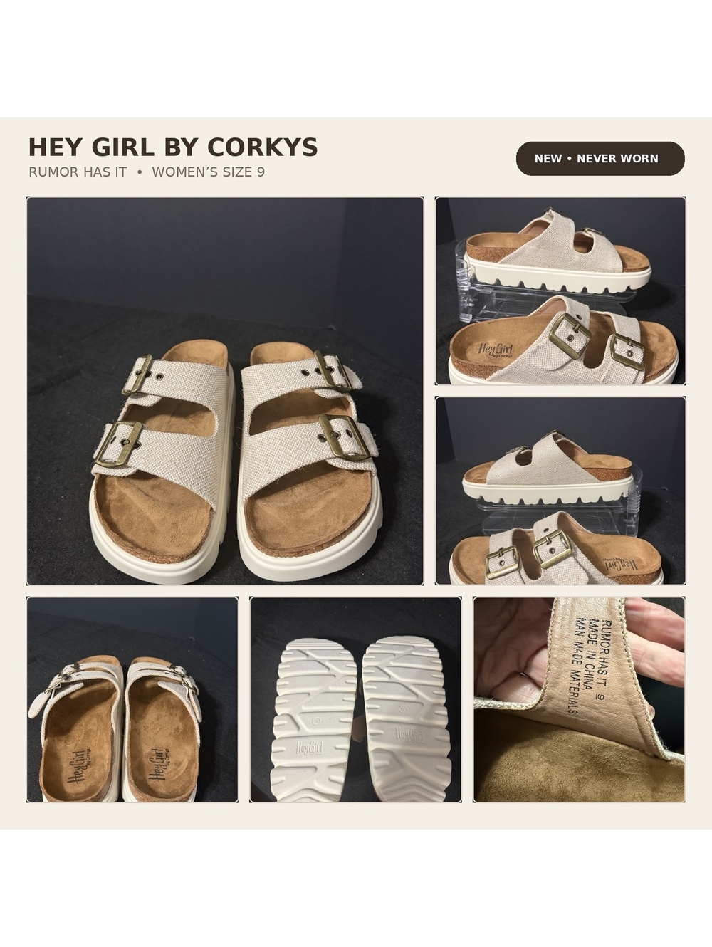 Hey Girl by Corkys Rumor Has It Natural Platform Sandals Size 9 New